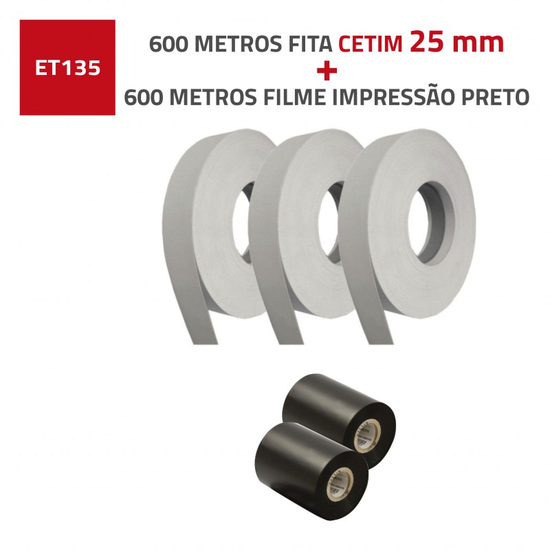 600 METROS FITA CETIM 25mm + 600 METROS FILME IMPRESSAO PRETO